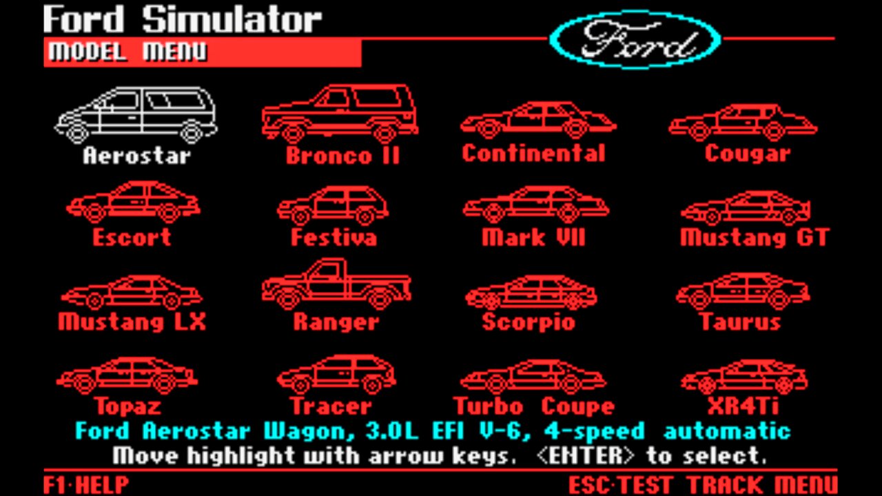 Ford Simulator 1987 for DOS