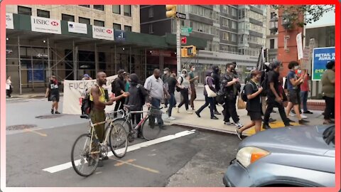 ANTIFA March in Manhattan Holding a Banner Expressing a Desire for Vengeance. - 2670