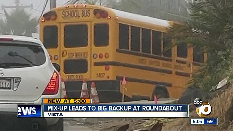 Mix-up leads to school bus stuck in roundabout