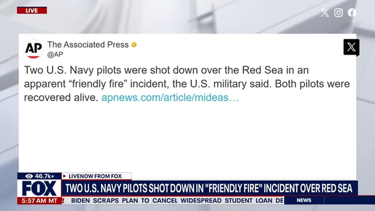US navy pilot shot down over Red Sea