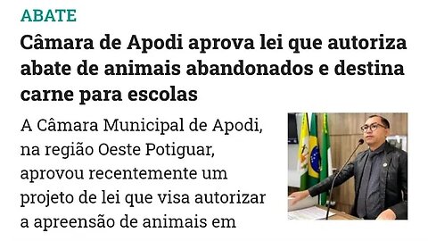 Câmara de Apodi Aprova Lei De Abate de Animais Abandonados e Destina a Carne para Escolas