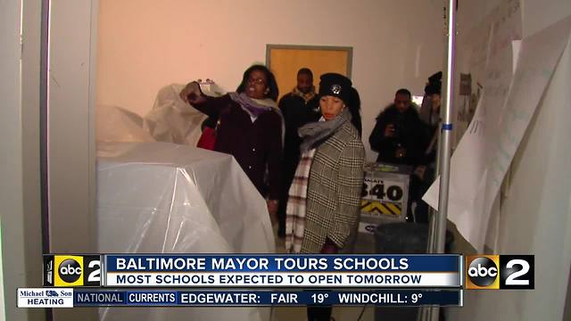 Mayor Pugh tours schools, Baltimore City School District pledge to open and warm schools