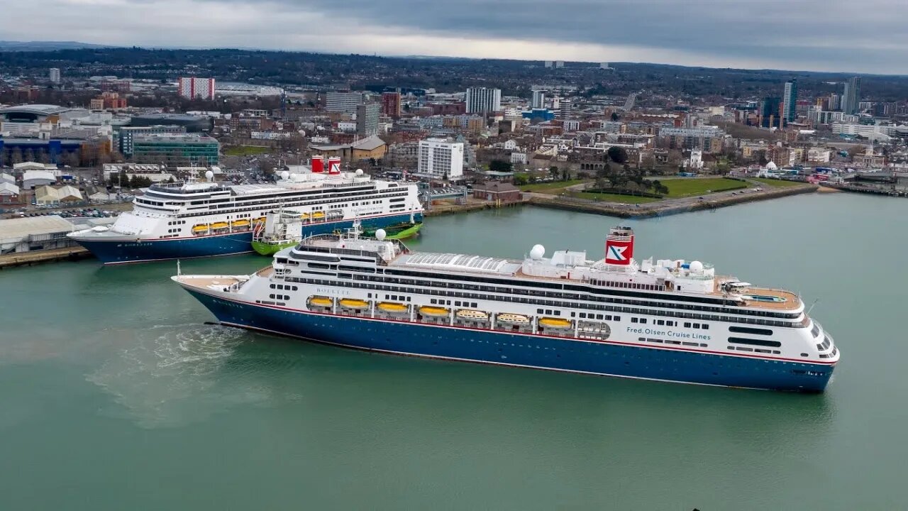 Fred Olsen Cruises, ships Bolette & Borealis Southampton UK 23/02/2023 Bolette off to dry dock.