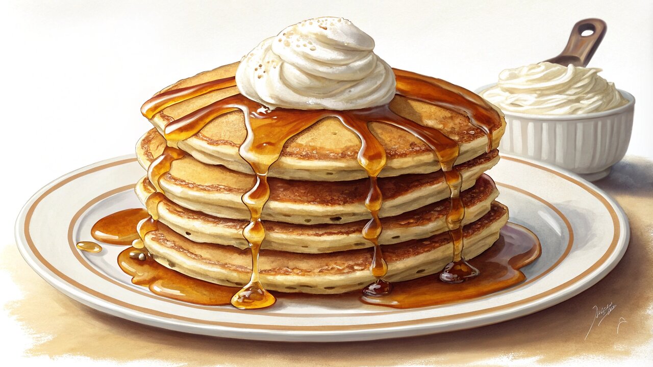 Juicy pancakes with sour cream, drooling like a river