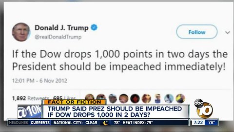 Trump called for impeachment when Dow dropped?