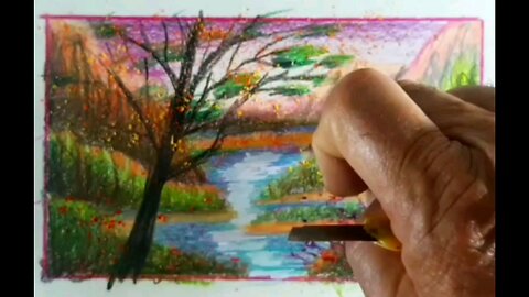 How to draw and paint a wonderful landscape with colored pencils