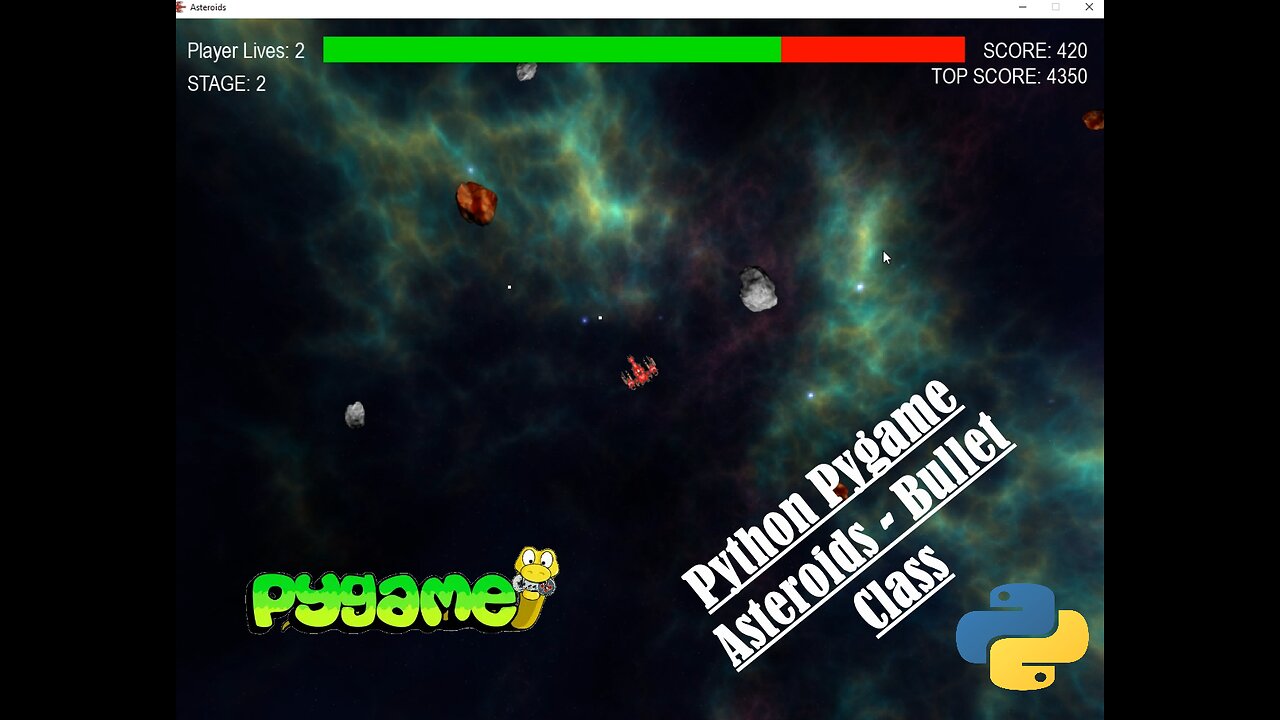 Asteroids - 05 - Adding Bullet Class | Python | Pygame | Walkthrough | Coding