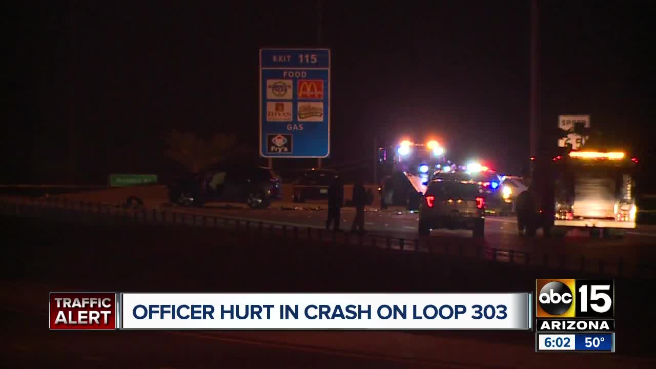 Officer hurt in crash on L-303