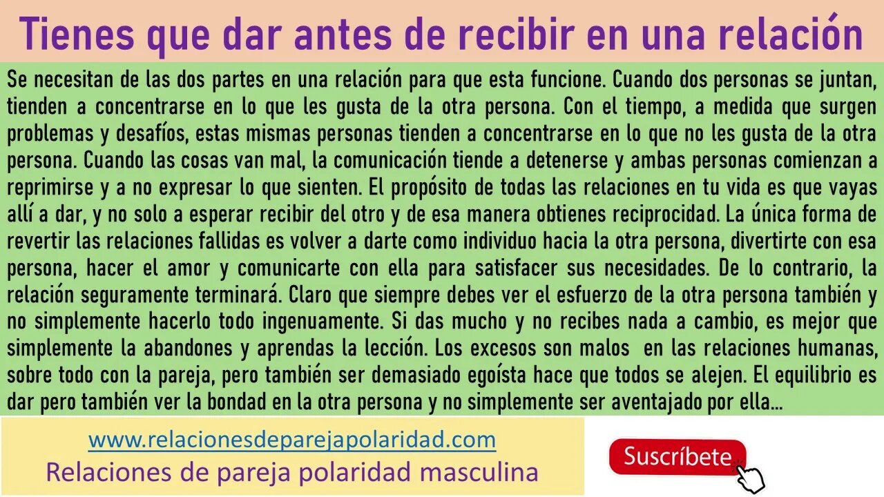 Tienes que dar antes de recibir en una relación - no seas egoísta