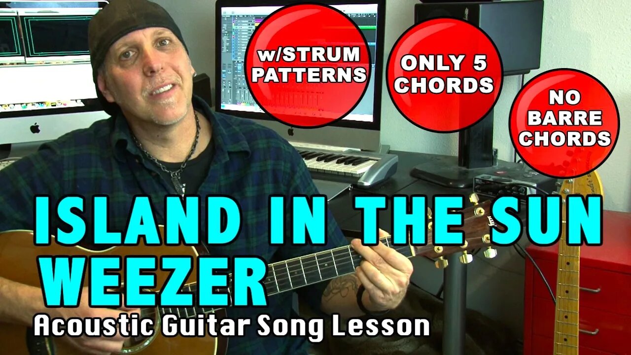 Island In The Sun Weezer EZ guitar song lesson only 5 chords w/ strumming