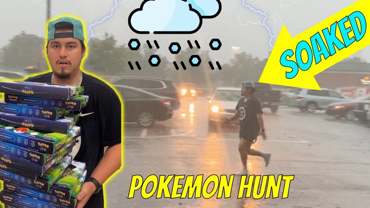 Hunting For Pokemon Cards In THE WORST THUNDERSTORM EVER! (Hail, Lightning, And Floods)