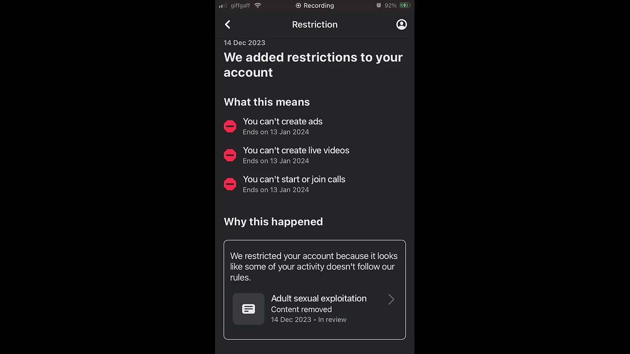 Facebook lies : falsely accusing of adult sexual exploitation for posting Q Clock