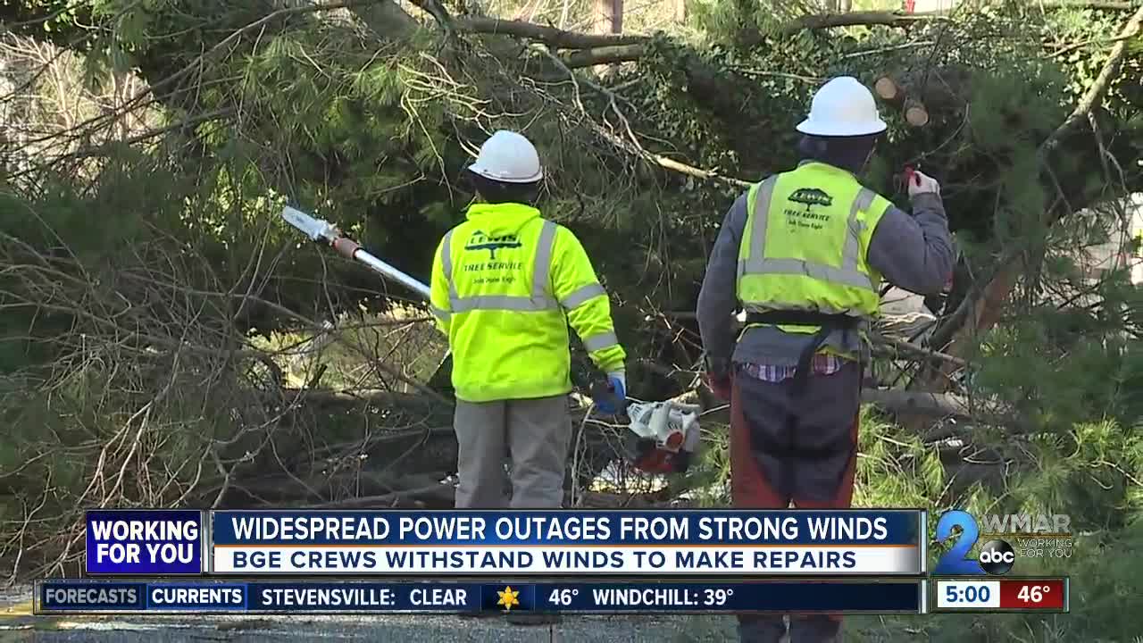 Strong, gusty winds cause power outages and toppled trees across Maryland