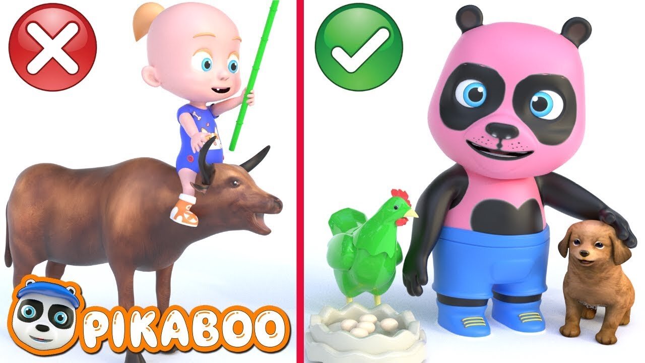 Baby Panda Frolic 🐼 with animals on the farm. Cartoon Funny Animals Pretend Play with PiKaBOO