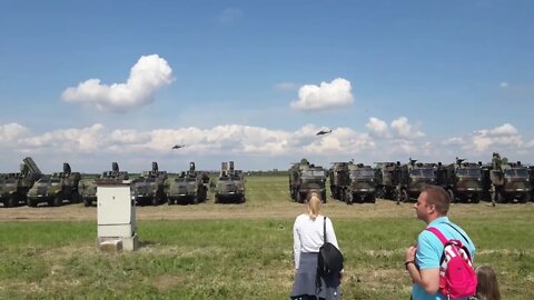 Serbian brand new Mi 35Ms flying over air defense systems HQ-22 and Pantsir-S2 near Belgrade