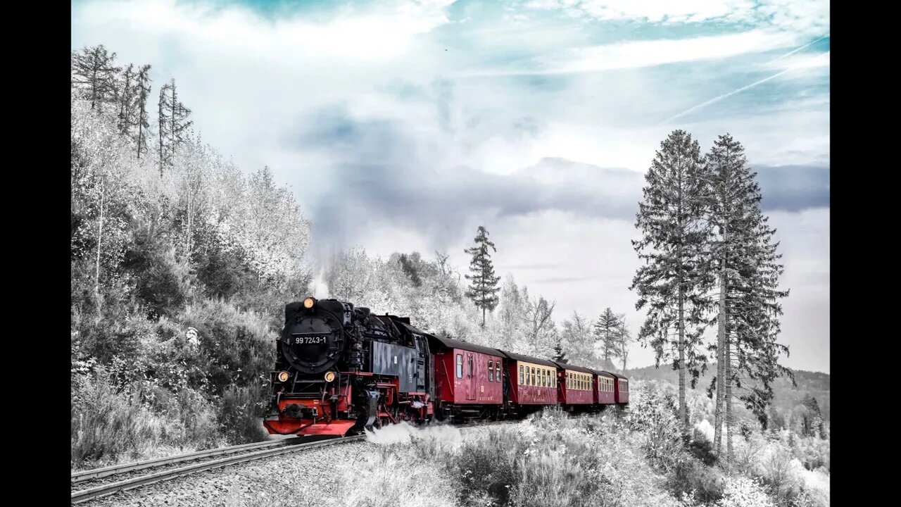 Relaxing Train Journey on a snowy day Ambience.