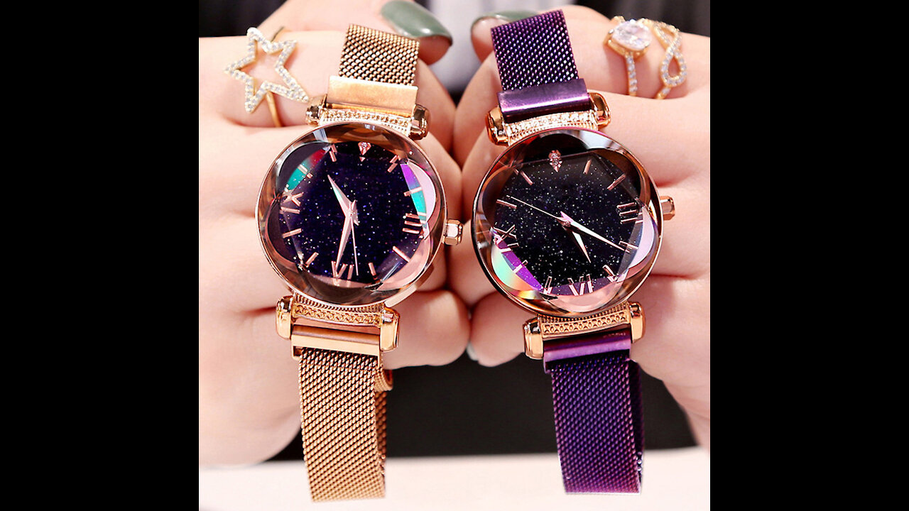 Women Watches Fashion Diamond Ladies Starry Sky Magnet