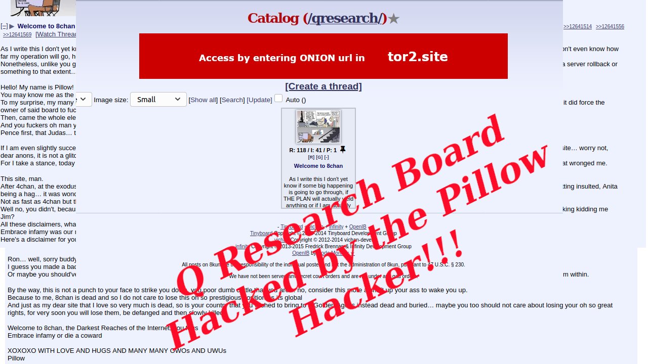 Q takes a blow by the "Pillow Hacker" Takes down Q-Research Board