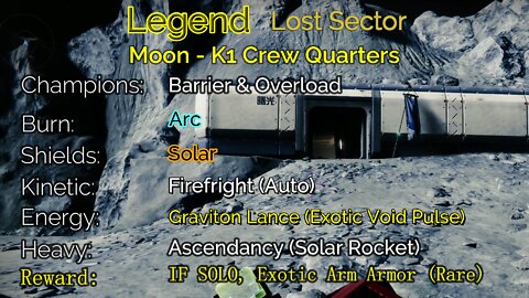 Destiny 2 Legend Lost Sector: Moon - K1 Crew Quarters 6-4-22