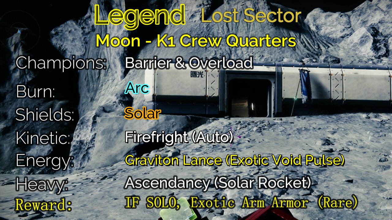 Destiny 2 Legend Lost Sector: Moon - K1 Crew Quarters 6-4-22