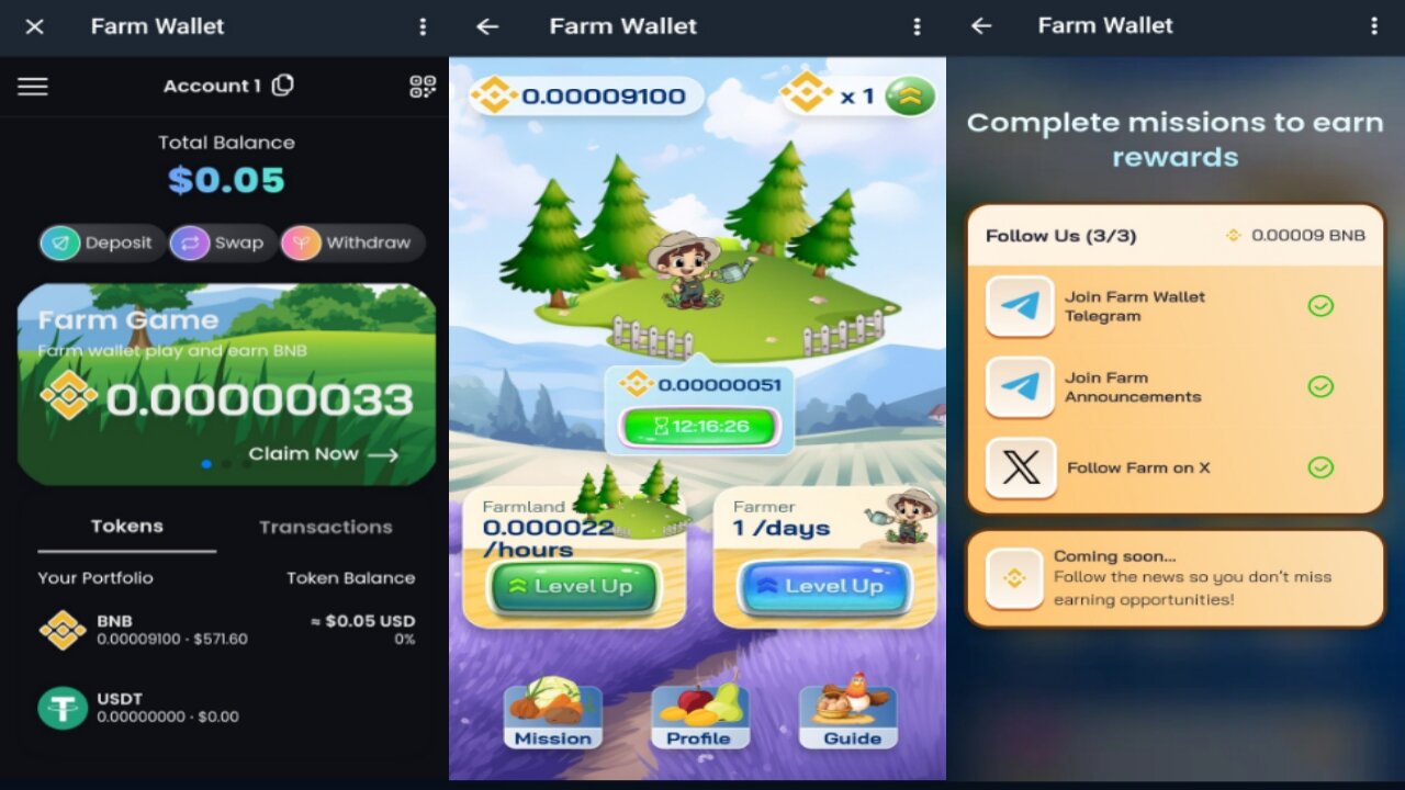 FarmWallet | Mine BNB Tokens On Telegram | Supported By Binance Labs | New Crypto Mining Bot