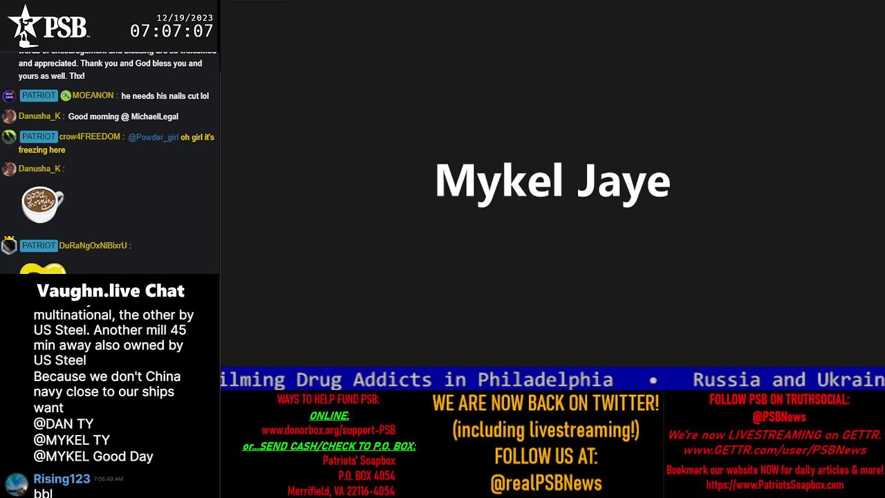 2023-12-19 07:00 EST - Patriots Soapbox AM: with MykelJaye, SkyeBreeze