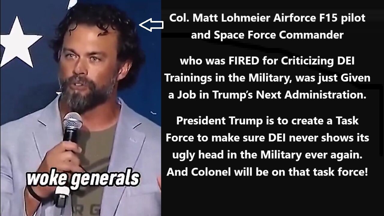 Col. Matt Lohmeier Airforce F15 pilot and Space Force Commander who was FIRED for Criticizing DEI Trainings in the Military, was just Given a Job in Trump’s Next Administration.