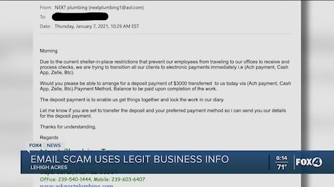 Email scam uses legitimate business info