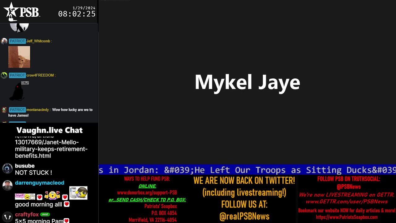 2024-01-29 07:54 EST - Patriots Soapbox AM: with MykelJaye, SkyeBreeze