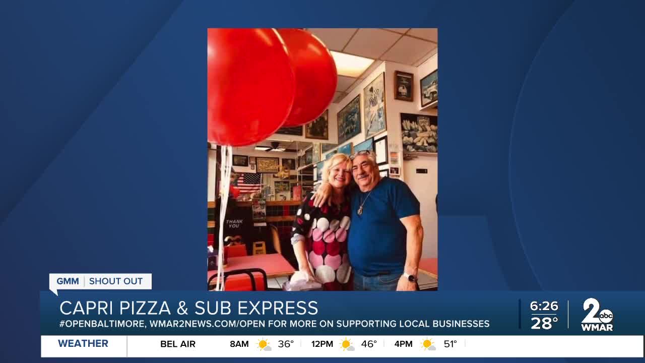 Capri Pizza and Sub Express in Glen Burnie say "We're Open Baltimore!"