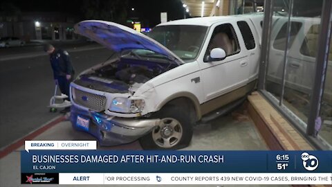 Businesses damaged after hit-and-run crash