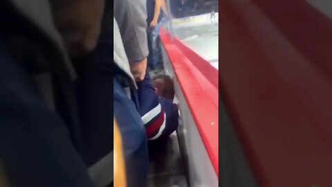 Guy trying to break up a fight takes a header down stairs #crazyvideo #shorts #nhl #ouch