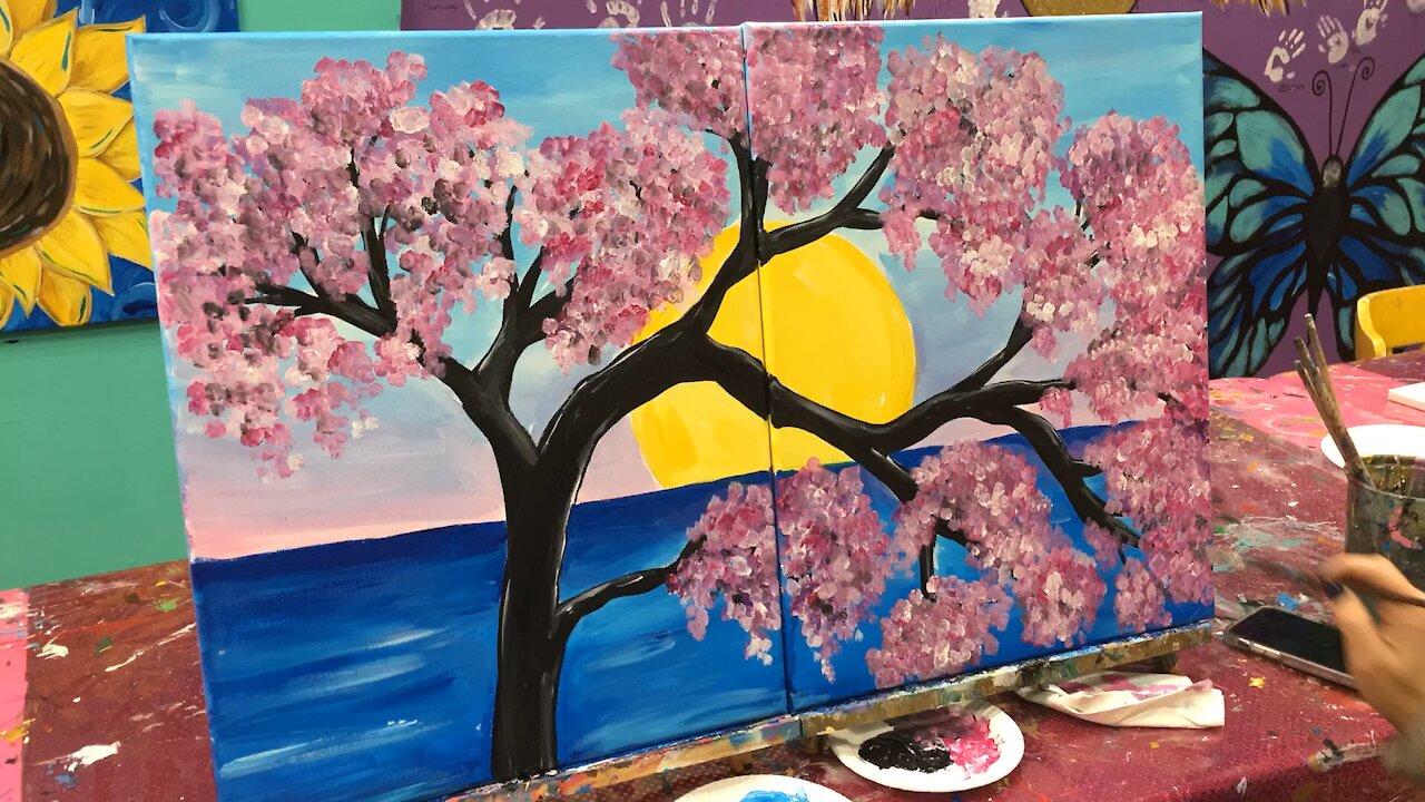 Fast painting of cherry blossoms