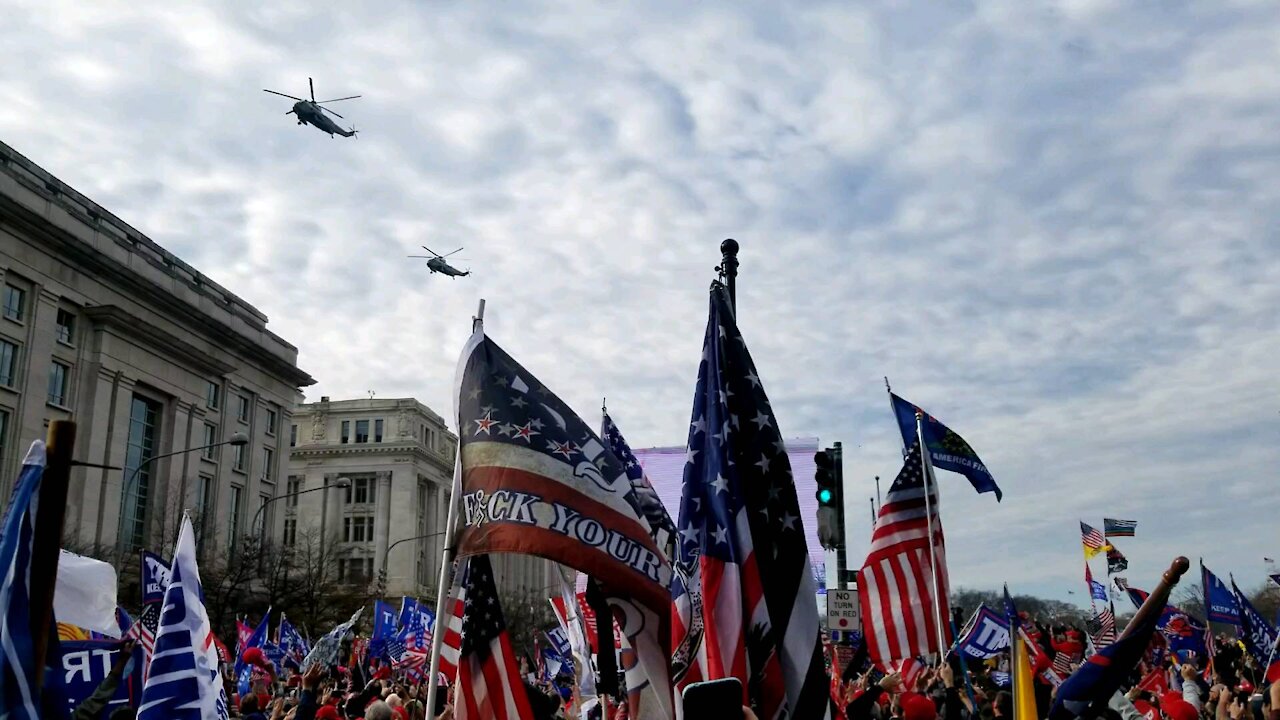 Marine One and Marine Two fly over Millio MAGA March in DC on December 12th