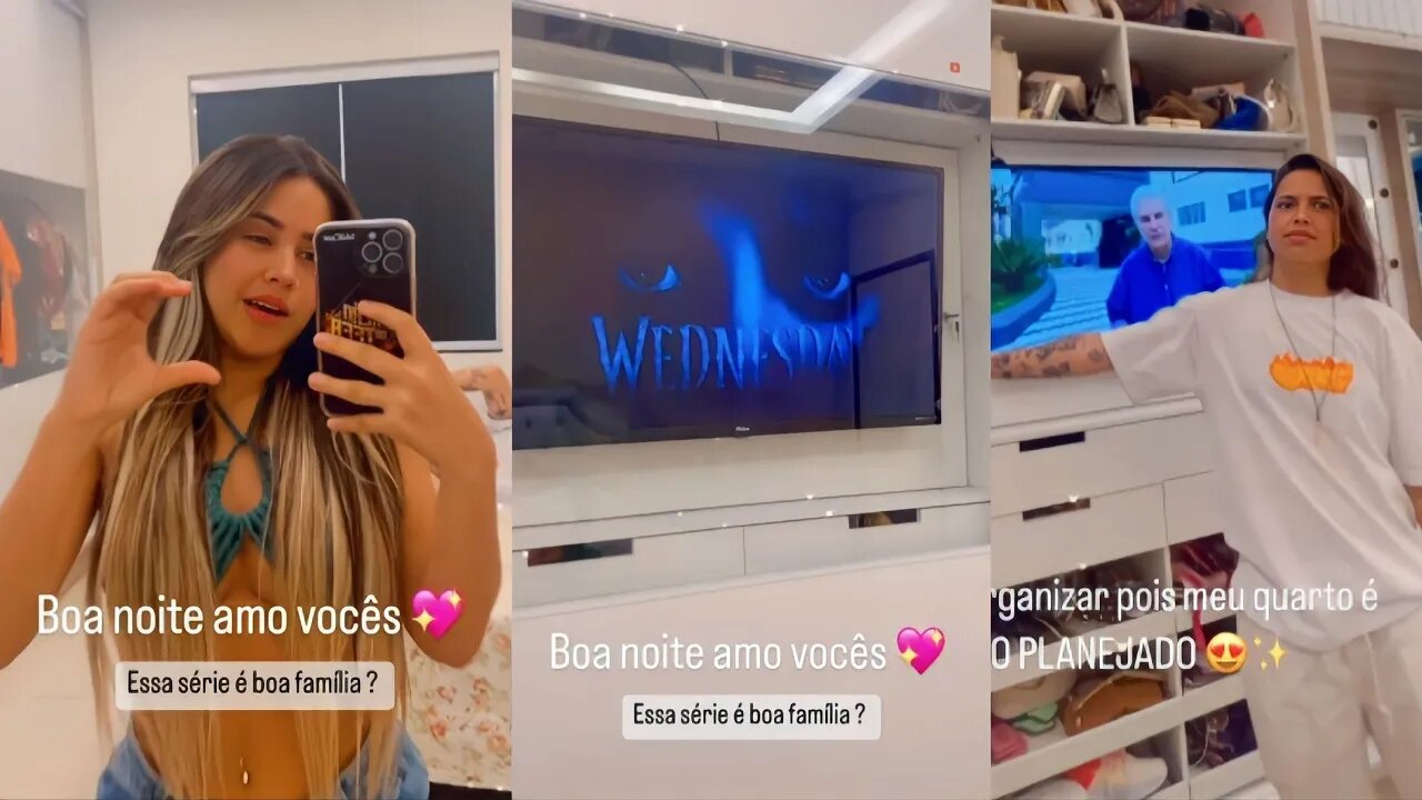RAISSA OLIVEIRA E LARISSA LEITE ASSISTINDO A SÉRIE WANDINHA