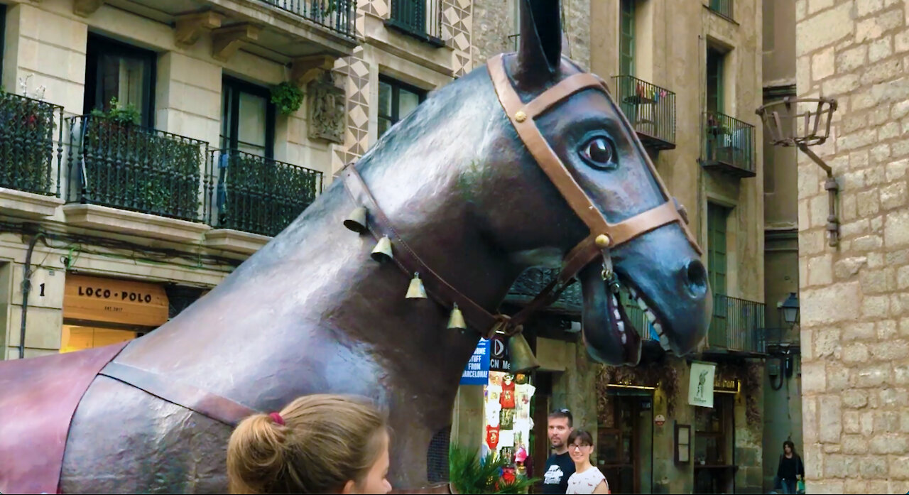 Fake horse trots down Barcelona main street