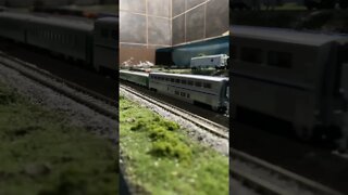 N Scale Amtrak train rolling by