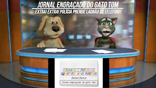 Jornal engraçado do gato tom: Polícia prende ladrão de telefone! [Frases e Poemas]