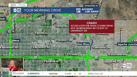 Deadly crash blocks Loop 202 Red Mountain near University Drive