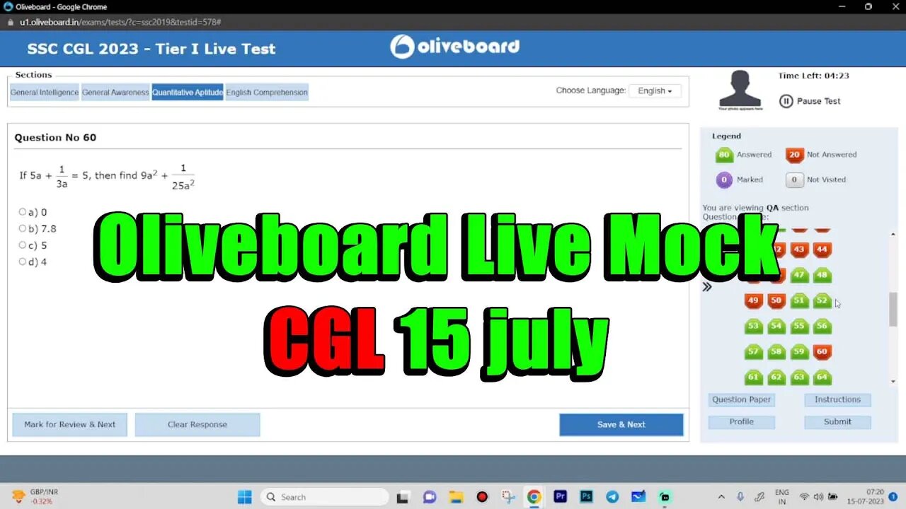 Full Oliveboard Live Mock Attempt SSC CGL 2023 Tier 1 | 15 July | MEWS #ssc #cgl2023 #oliveboard