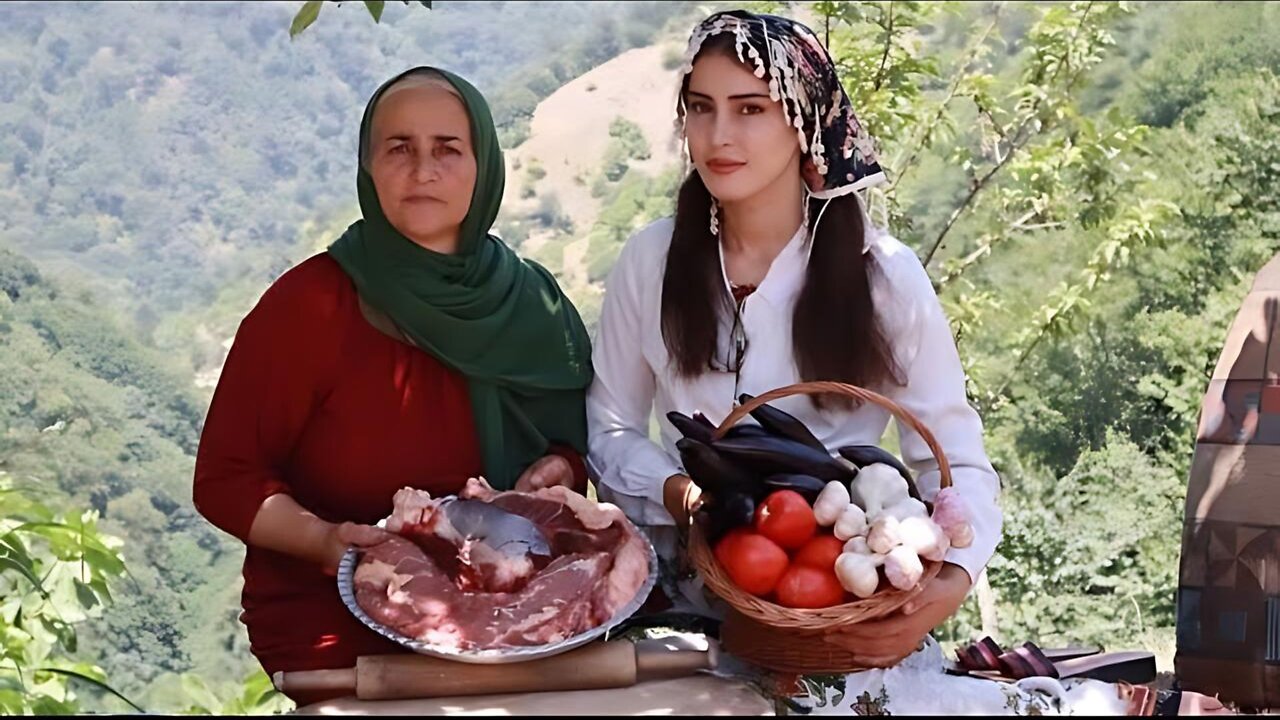 Rose eggplant dish with tomato sauce and local lavash bread