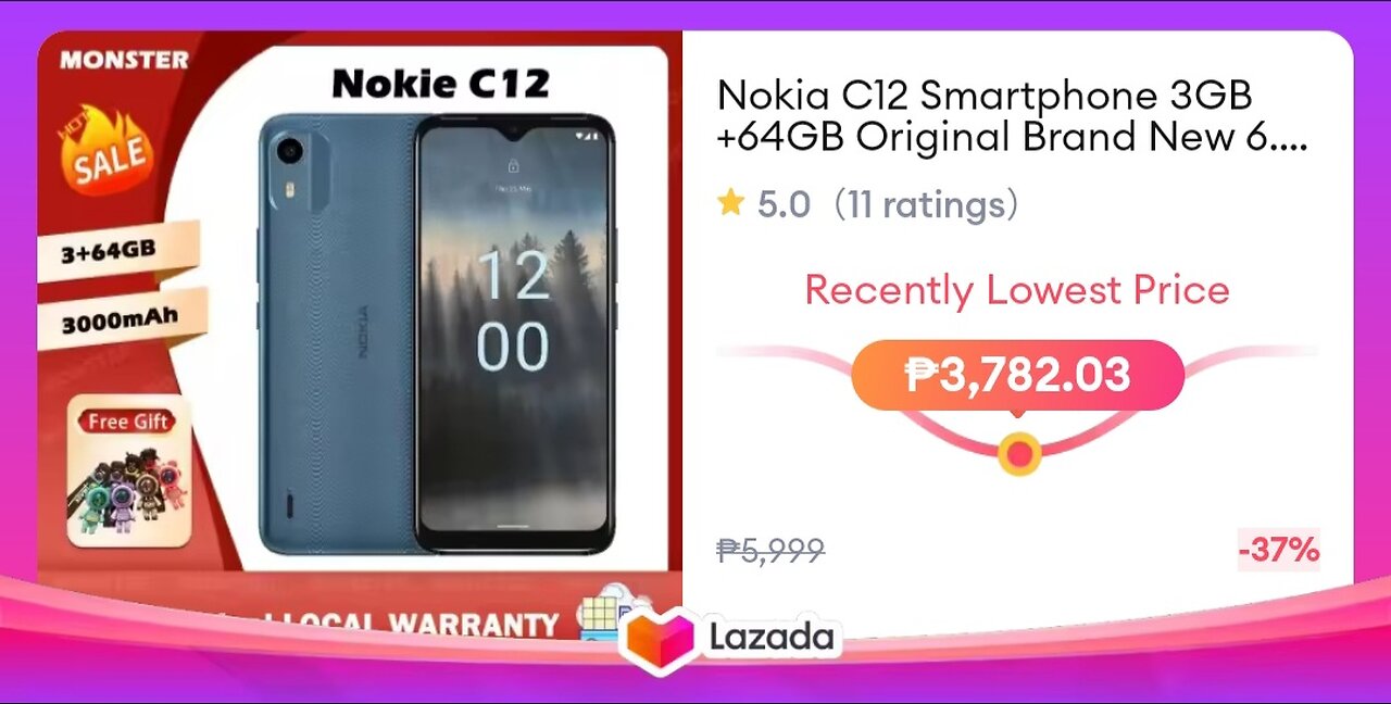 Nokia C12 Smartphone 3GB +64GB Original Brand New 6.3 inch Full Screen Cellphone