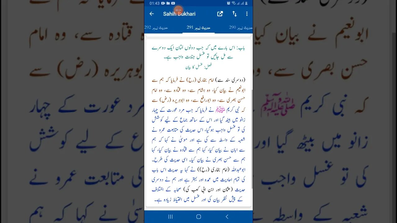 Hadees SHARIF Sahi bukhari SHARIF hadees number #291 in arbic urdu and English language