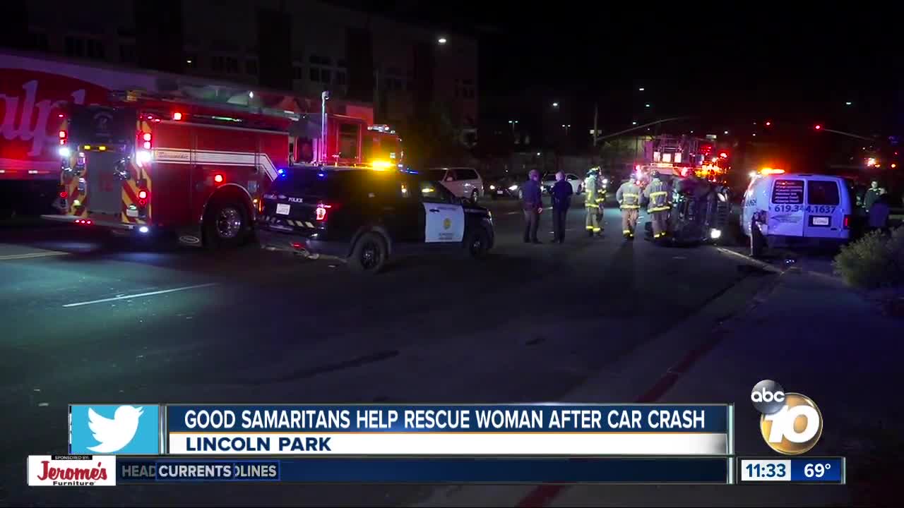 Woman rescued after rollover crash in Lincoln Park