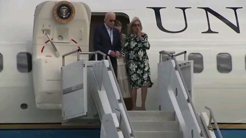 Nurse Jill escorts Crooked Joe down the stairs after arriving in New Jersey for a ritzy fundraiser.