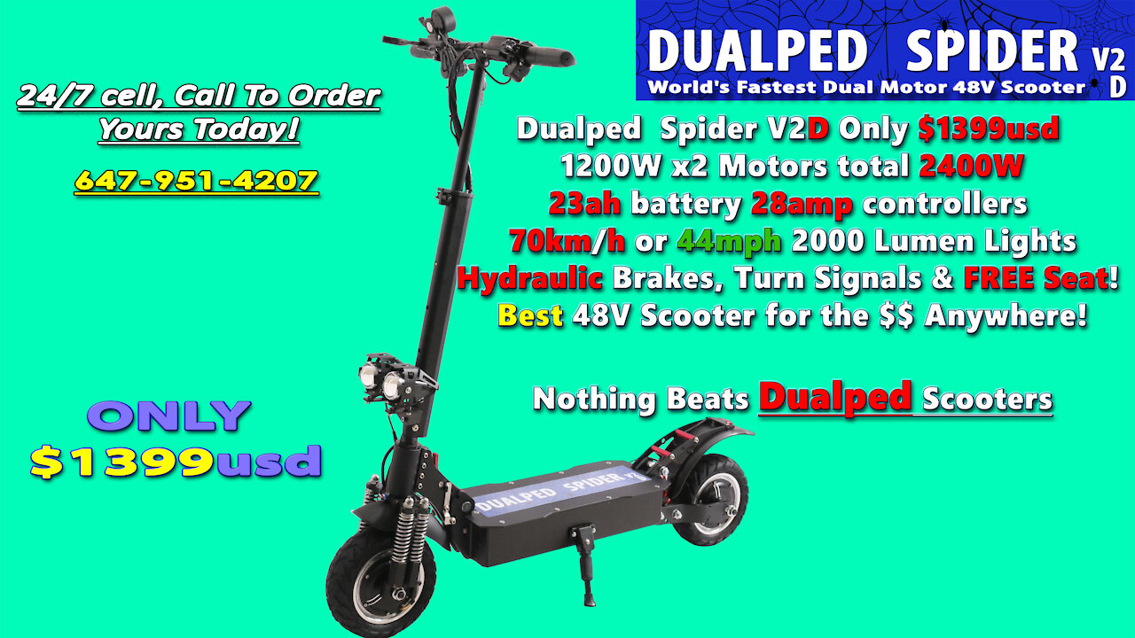 Dualped Spider V2 "D" World's Fastest Dual Motor 48V Scooter 70km/h 44mph!!
