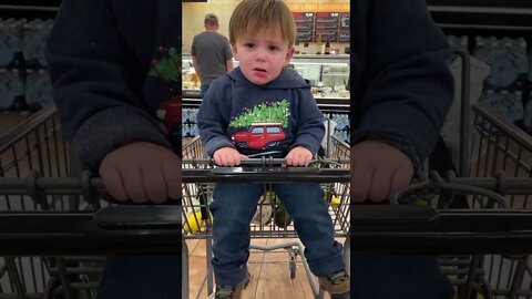 Dramatic baby cries when “trapped” in grocery cart