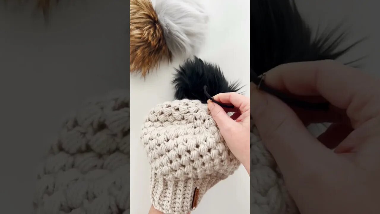 How to attach a faux fur pom to a crocheted beanie 