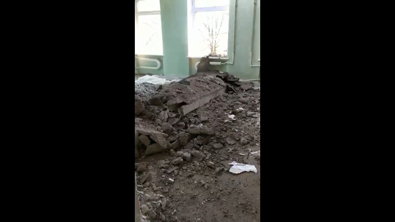 Consequences of night shelling in Makiivka Ukraine. Kindergarten destroyed by 152mm artillery round.