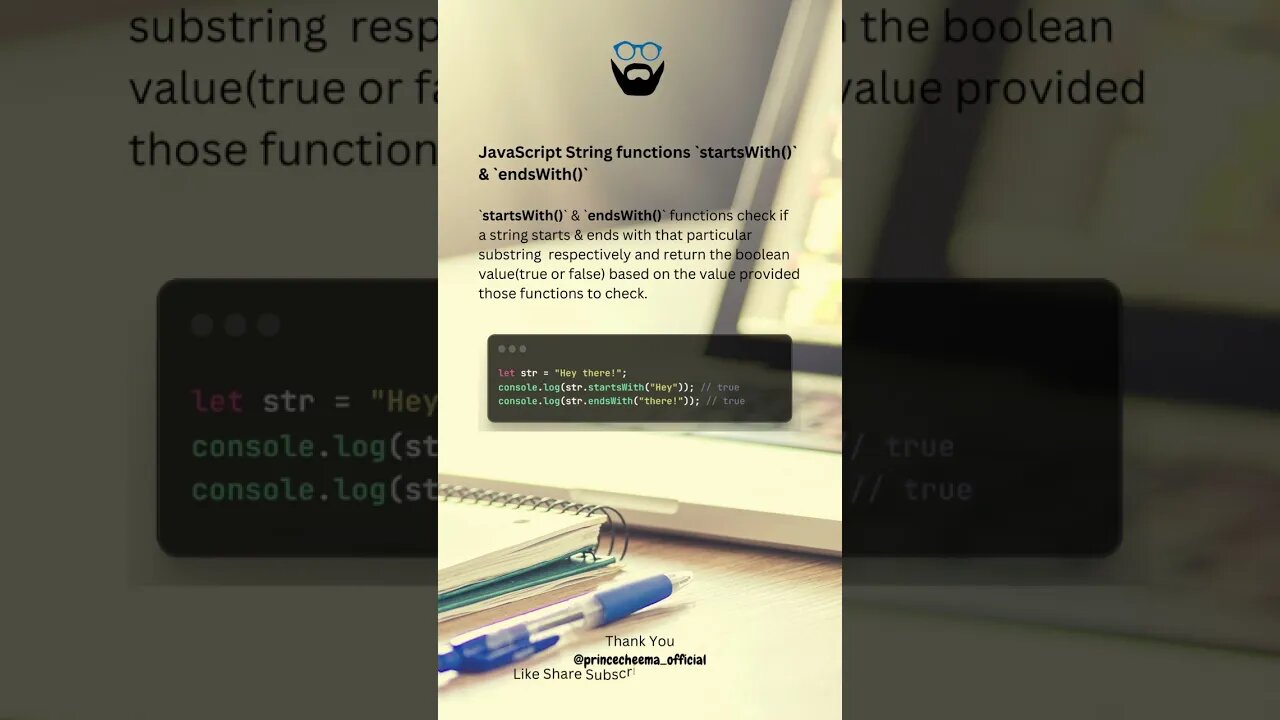 JavaScript String functions startsWith() & endsWith() #javascript ( #shorts )